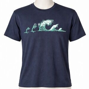 Slow Loris Mens Medium T Shirt Wave Graphic Cotton Dark Blue Navy Outdoor Surf